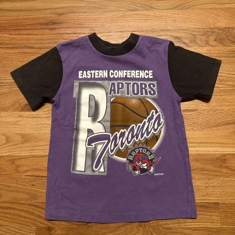 Vintage Toronto Raptors T Shirt Boys Size 7 Purple Single Stitch 90s Youth Kids